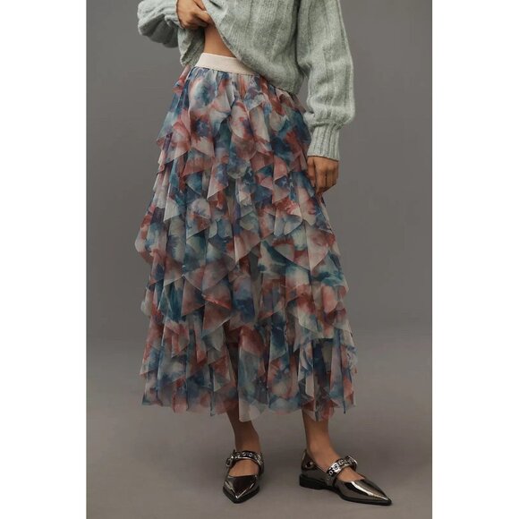 NWT Size XXS - The Chéri Ruffled Tulle Midi Skirt by Anthropologie (NWT US$ 158) - Picture 1 of 13